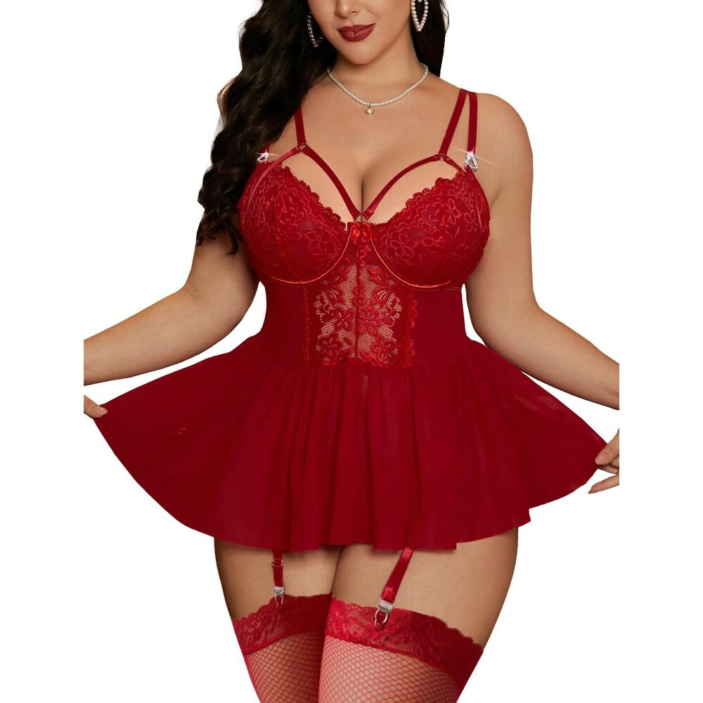 1065 Black Plus Size Lingerie For Curvy Lingerie Crotchless Plus Size Red